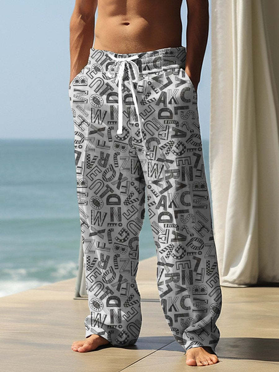 Autumn Men's Health Cloth Straight-leg Pants 3D Digital Vintage Print Ethnic Style Baggy Pant