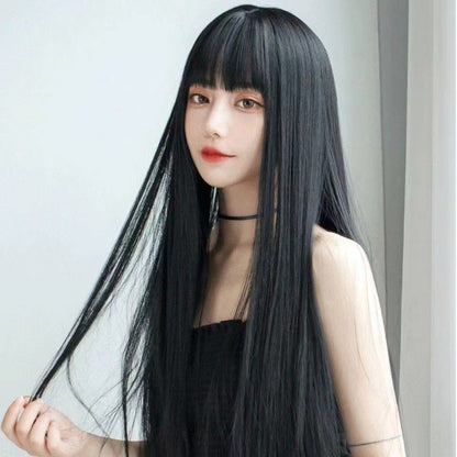 Wigs for women with air bangs, long straight hair, soft girl, realistic and natural full head set  (Available)