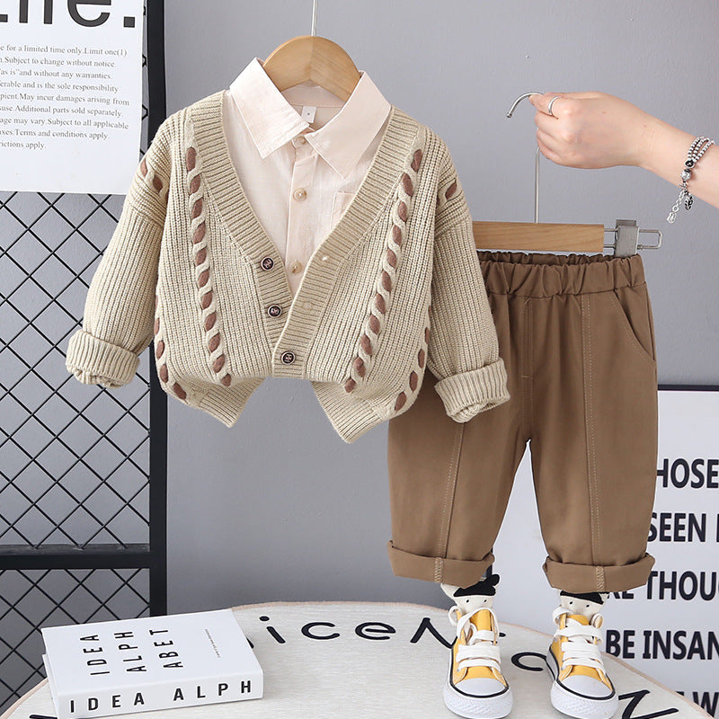 Children's Clothing Baby Spring and Autum Clothing Set 2025 New Style Kidsren's Style Boys Spring and Autum Casual Long-Sleeved Three-Piece Set Trendy