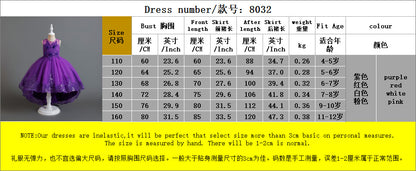 Purple Girl Wedding Flower Girl Bridesmaid Dress Suitable for Embroidered Party Dresses for Girls Aged 3 to 12