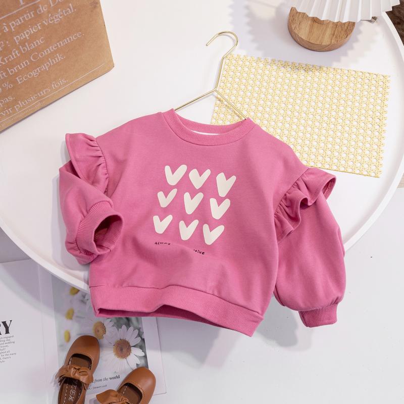 Girls' 2026 Spring New Tops, Cute Baby Girl Casual Pullovers, Kidsren's Heart-Shaped Round Neck Spring & Fall Sweatshirts