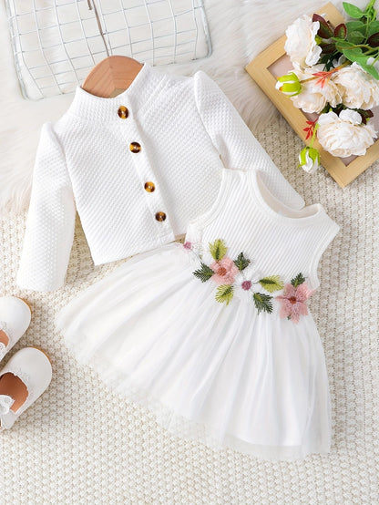 Girl's spring and autumn style waist flower design dress