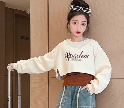 Girls autumn three-piece suit new Korean version girls fashionable vest sweatshirt workwear jeans net