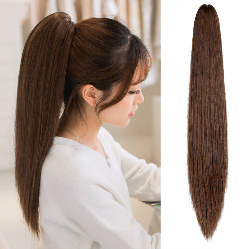 Wigs for women long straight hair clip ponytail natural realistic claw clip synthetic fiber wig ponytail manufacturers (Available)