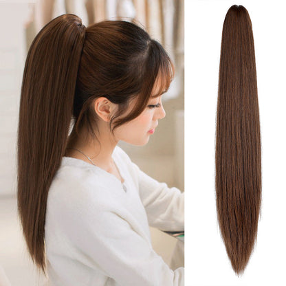 Wigs for women long straight hair clip ponytail natural realistic claw clip synthetic fiber wig ponytail manufacturers (Available)