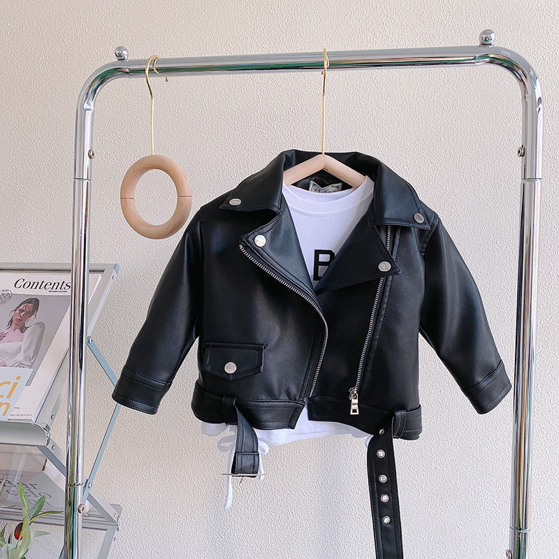 Very Fishy Children's Jacket 2026 Spring and Autumn New Style Boys and Girls Motorcycle Short Leather Jacket with Fleece Rq315