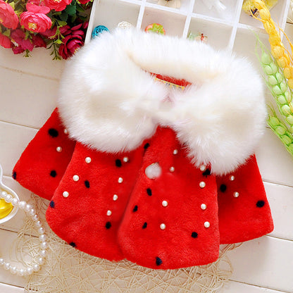 New Baby Girl Winter Coat Cloak Fur Collar Warm Thick Velvet Children's Clothes Kids