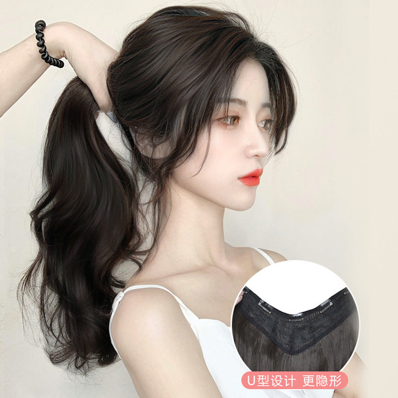 Wig piece one-piece big wave U-shaped curly hair natural fluffy hair volume wig female long hair seamless (Available)