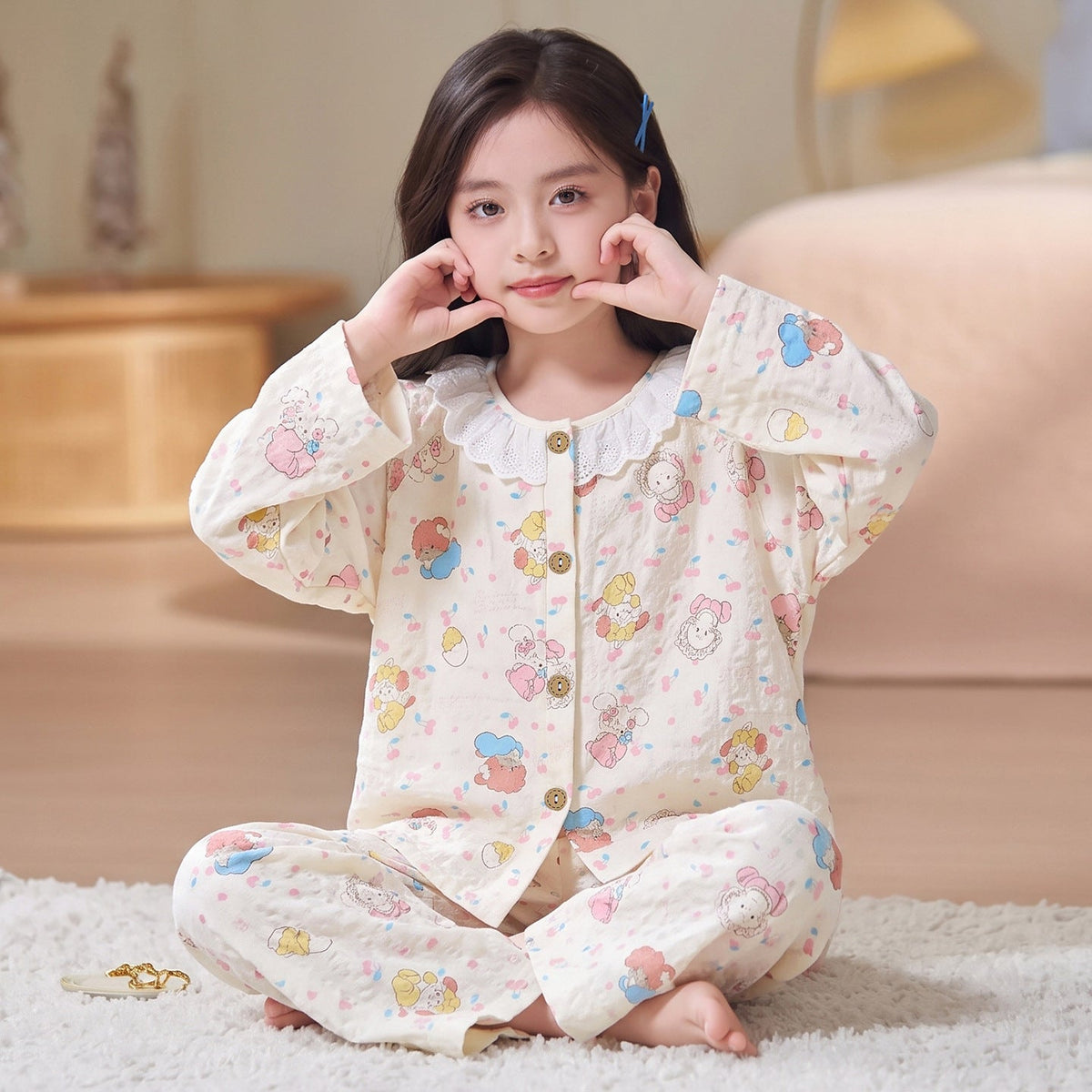 Kids Pajamas for Spring and Autumn Girls’ Cloud Cotton Long-Sleeve Thin Set, Big Kid 2026 New Trendy Homewear