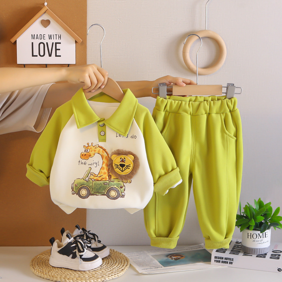 2026 New Boys' Suit Children's Cartoon Lapel 3D Lion Two-Piece Set Baby Spring and Autumn Trendy Outfit