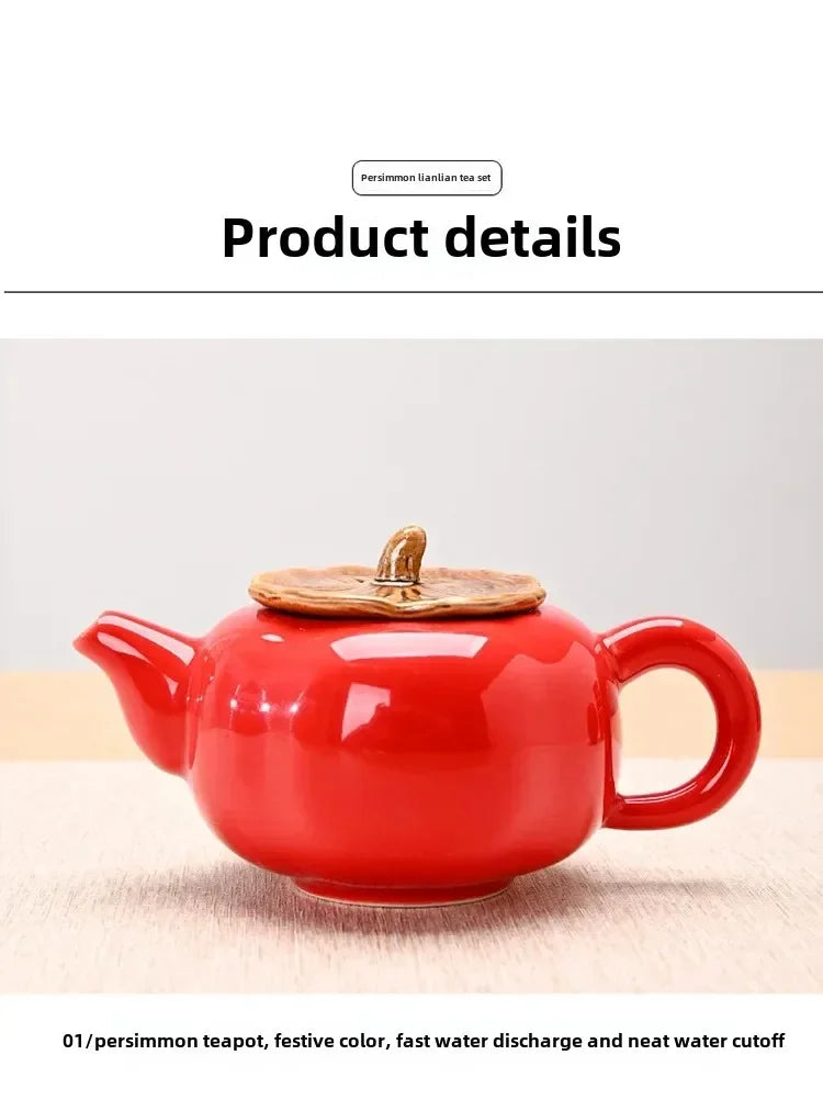 Auspicious Red Ceramic Tea Set Gift Box - Chinese New Year Wedding Corporate Gifts, Good Fortune Design Teapot & Cups