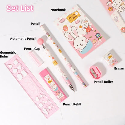 5/8 Stationery Set Notebook Pencil Automatic Pencil Pencil Cap Pencil Sharpener Pencil Refill Geometric Ruler Eraser for Kids