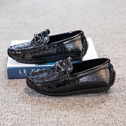 Boys Loafers Non-slip Children's Leather Shoes All-match Four Seasons Metal Buckle  Shiny Simple Kids Fashion Moccasin Shoes