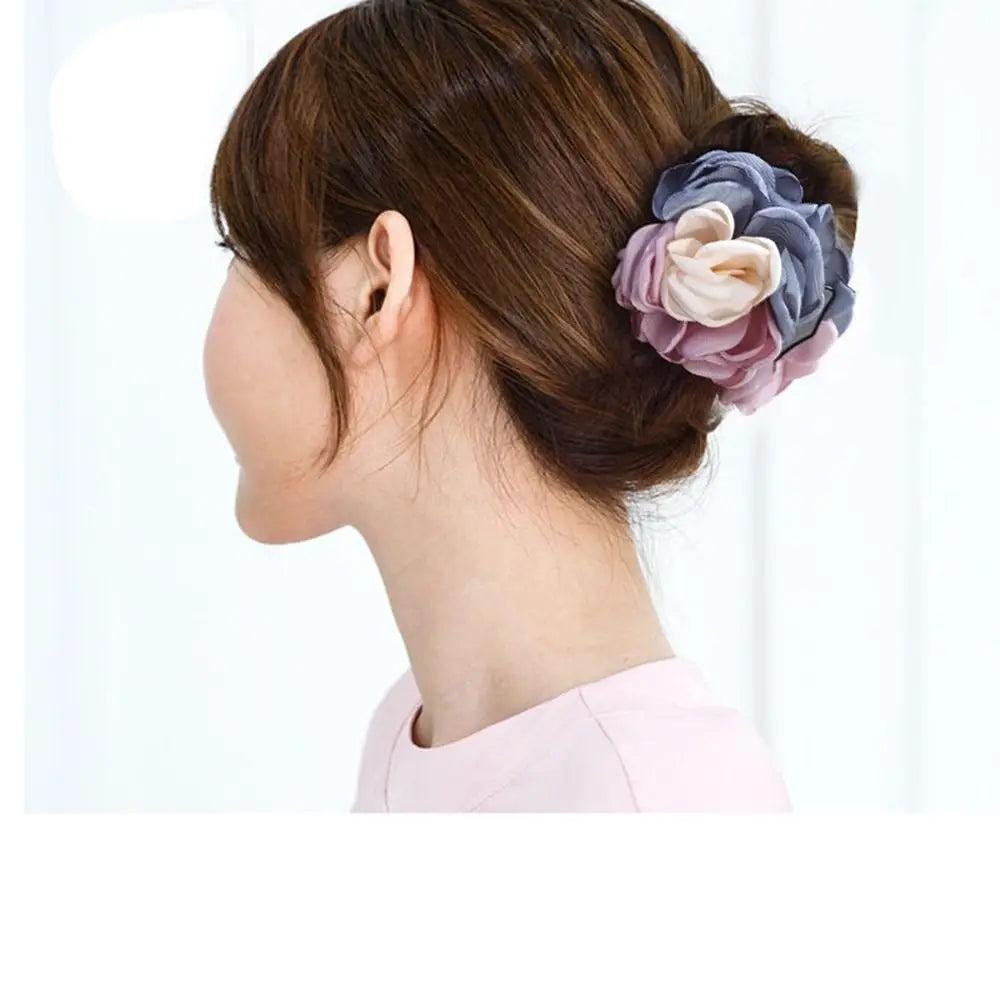 Fashion For Women Hair Accessories Korean Style Headwear Chiffon Jaw Clip Flower Hair Barrette Flower Hair Claw Rose Crab Clip