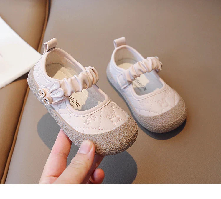 Girl's Mary Janes Cute Flat Sewing Pu Leather Little Children Leather Shoes Pu 21-30 Hook-loop Anti-slip Lovely Kids Spring Shoe