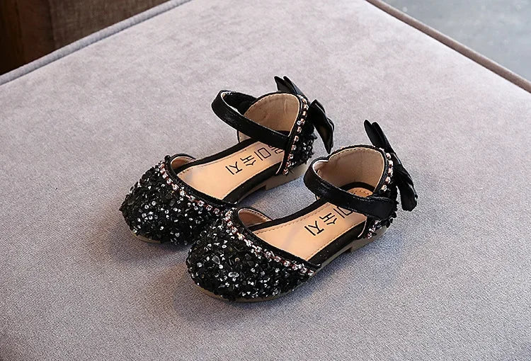 2023 Crystal Bow Single Shoes Summer Girls Fashion Princess Soft Shoes Children Pu Leather Flat Baby Rhinestone Sandals A986