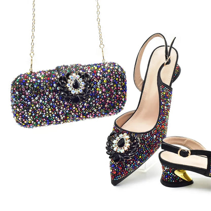 Luxury Designer Pumps Women Full Rhinestone Designer Shoe and Bag Sets From Italy