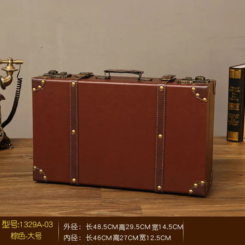 Luxury Vintage Trunk Travel Hand Big Suitcases Leather Luggage Under Bed Clothing Organizer Storage Box Antique Bin Customized