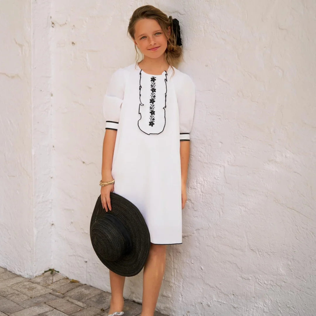 Baby Girl Party Dress Boutique White Clothes Embroidery Cotton Fabric Spring Summer Holiday Kids Girls Dresses For Children 2-14