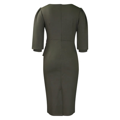 Elegant Office Dresses for Women O Neck Half Sleeve Sheath Package Hips Formal Business Work Wear Vestidos Mujer Dress Clothes