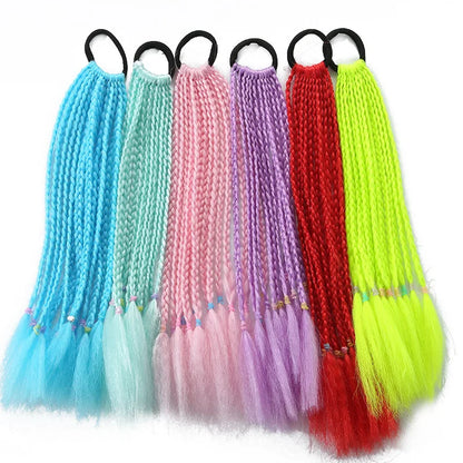 Girls Dirty Braids Colorful Twist Tie Wigs Ponytail Kids Hair Accessories Headbands Rubber Bands Princess Headwear