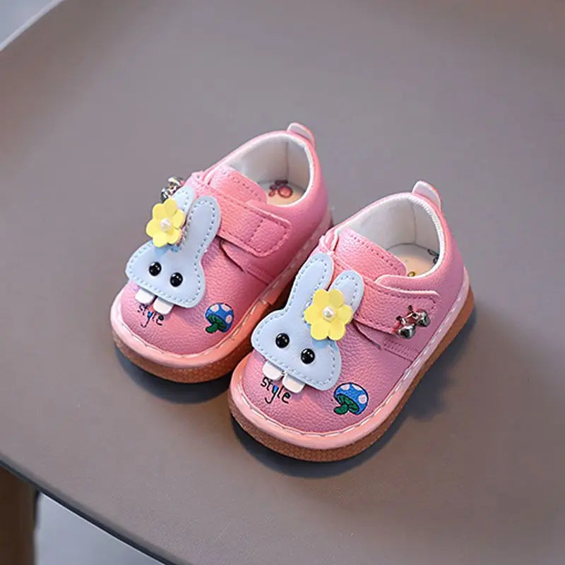 Baby Shoes for Girls 0-2 Years Soft Sole First Walker Sneakers with Anti Slip Secure Strap Design Squeaky Fun