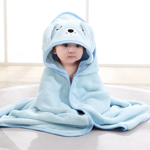 0-3 Years Unisex Baby Bathrobe Flannel Cape Cartoon Boys Girls Hooded Bathrobe Newborn Shower Gift Wrap Swaddling Bath Towel