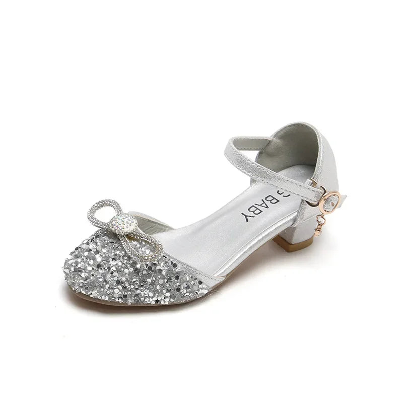 Girls High Heels for Kids Party Wedding Evening Dress Shoes 2021 Fashion Crystal Summer Princess Stockings Girl Sandals E02165