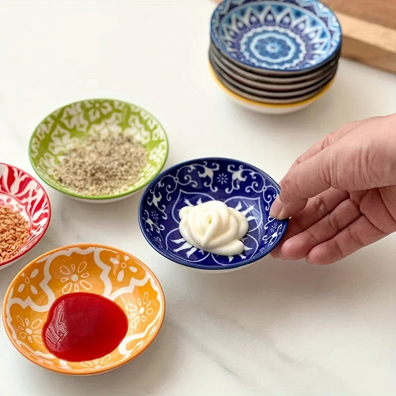 Bohemian Ceramic Condiment Dishes Set Sauce Plates Bowls  Spice Plates for Home  Restaurant Sushi Bar Parties Picnics Camping