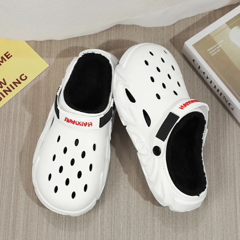 Winter Warm Home Slippers Men Waterproof Fur Clogs Slippers Garden Slippers Fuzzy Plush Slippers Bedroom Shoe For Indoor Outdoor