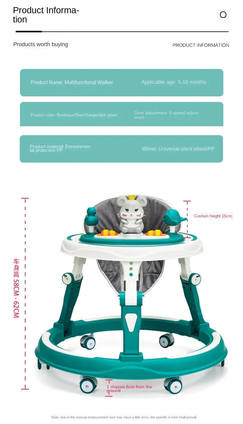 Lazychild Baby Walker 8-gear Adjustable Multi-function Anti-O-leg Anti-rollover Folding Baby Starting Car 5-18 Months Hot New
