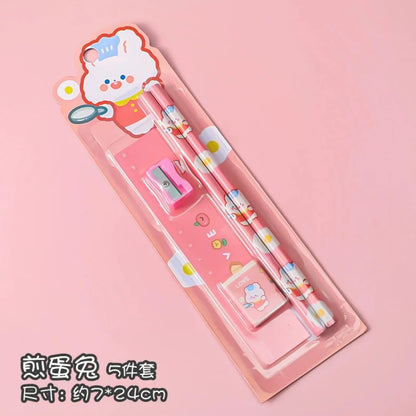 5pcs/Set Christmas Kids Stationery Set Children Pencil Ruler Eraser Sharpener Set School Supplies Gifts Kindergarten Prizes