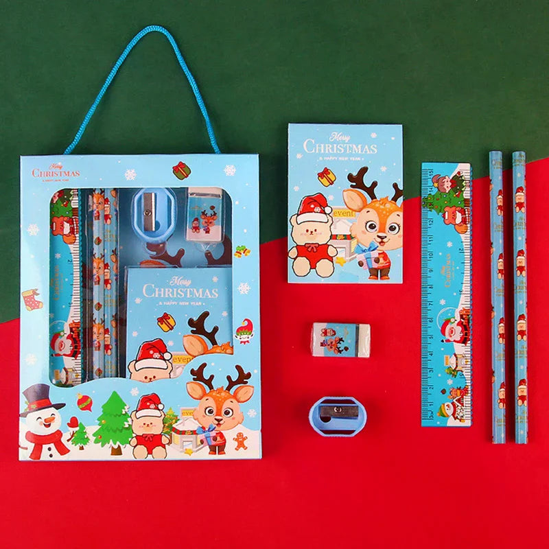 6Pcs/Set Christmas Series Stationery Including 2 Pencils 1 Erasers 1 Pencil Sharpeners 1 Sticky Notes 1 Rulers School Supplies