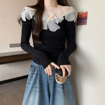 Sexy Patchwork Slim T Shirts Spring Autumn New Long Sleeve Off Shoulder Solid Temperament Tops High Street Fashion Women Clothes