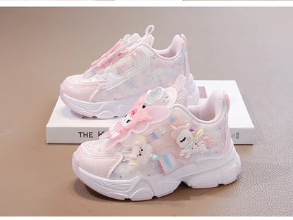 Girls Leather Hook-and-Loop Shoes - Non-Slip Thick Sole Chunky Sneakers Soft Bottom Fashion Casual Shoes for Kids