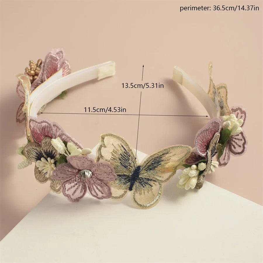 Advanced Handmade Flower Girls Headbands Cute Pearl Feather Wedding Crown Princess Dance Party Headwear Fashion Hoop Accessories