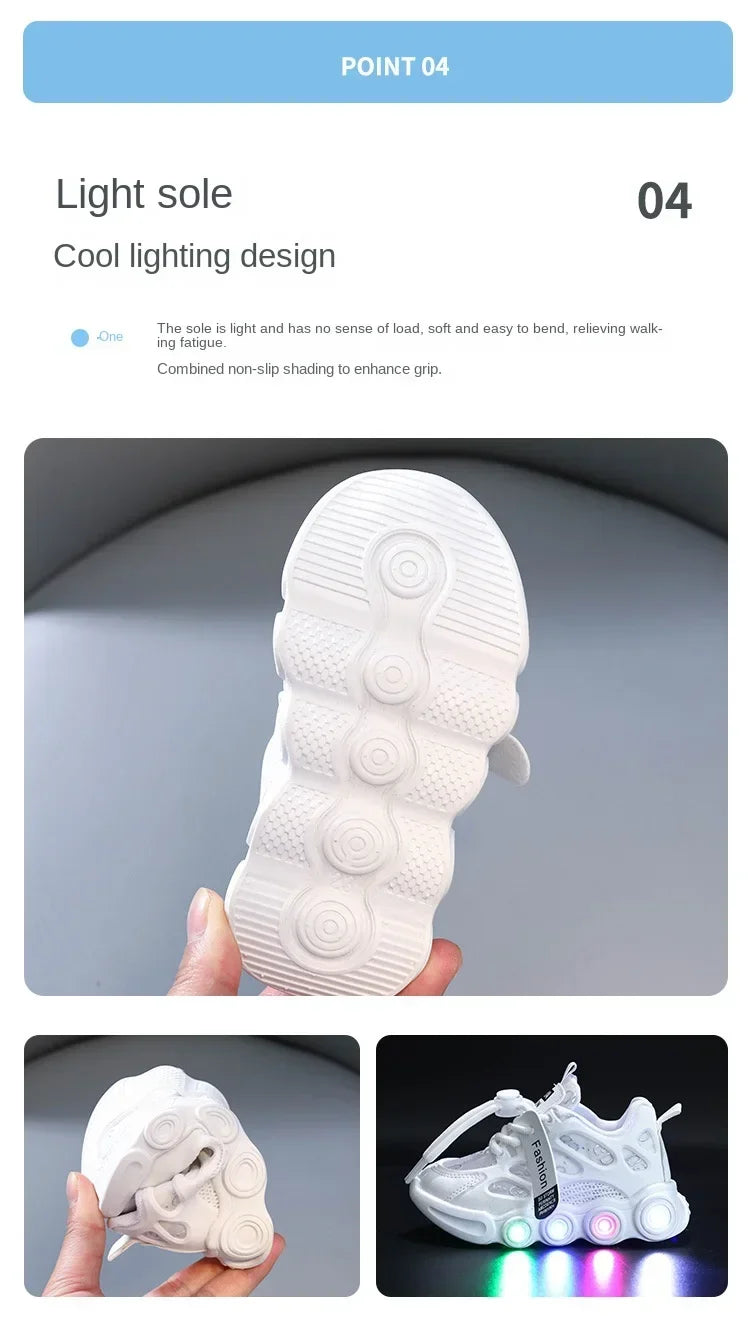 Child Fashion Sport Shoes Summer Luminous Fashion Breathable Kids Boys Net Shoes Girls LED Sneakers with Light Running Shoes