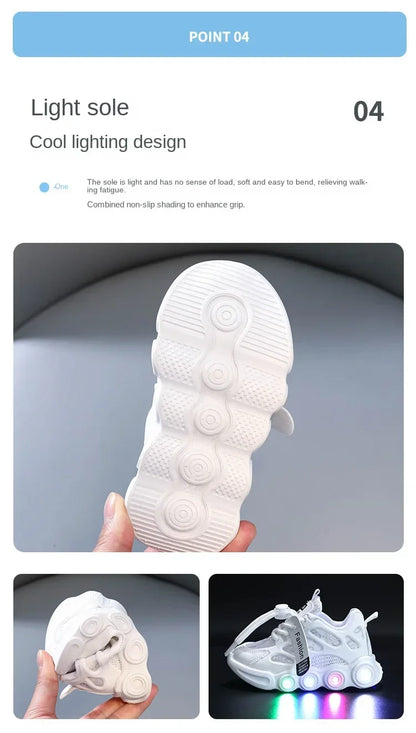 Child Fashion Sport Shoes Summer Luminous Fashion Breathable Kids Boys Net Shoes Girls LED Sneakers with Light Running Shoes