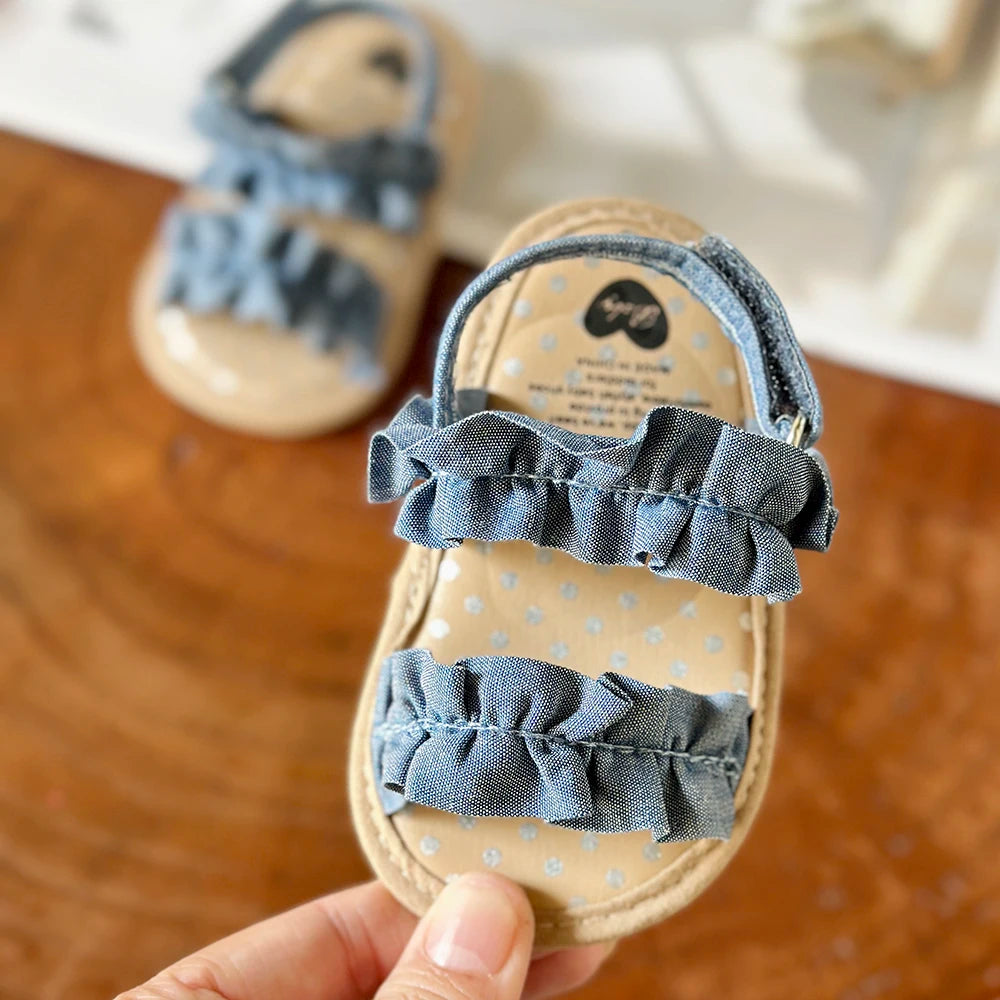 Baby Girls Sandals Ruffle Bowknot Premium Soft Sole Anti-Slip Open Toe Breathable Summer Outdoor First Walker Shoes Baby Sandals