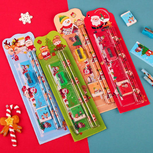 5pcs/Set Cute Cartoon Pencil Stationery Set Children Student Back To School Stationery Supplies Kawaii Kids Prize Christmas Gift