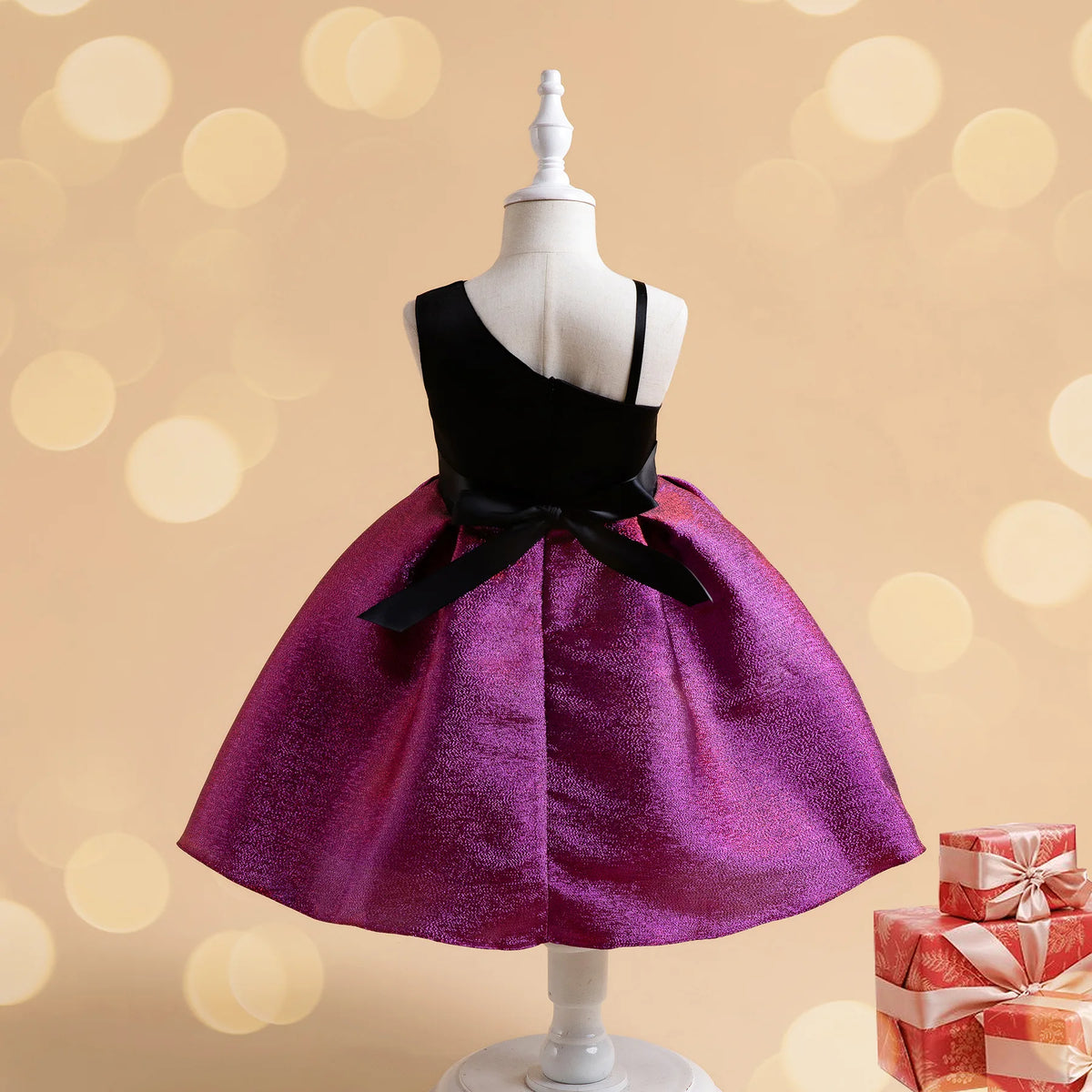 Girls Party Dresses Elegant Irregular Off-Shoulder Bow Decor Gown For Birthday Banquet Formal Evening Prom Luxury kids clothes