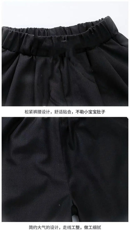 Teens Boys Summer Set Children's Wear Thin 2025 New Handsome British Style Boy White Cotton Short Sleeved Shirt+Black Shorts+Tie