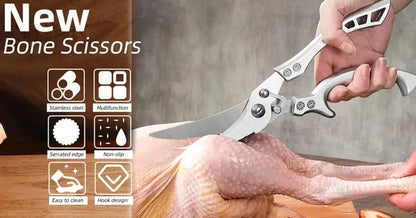 Stainless Steel Kitchen Scissors MultiFunction Chicken Bone Scissors for Cutting Fish Meat Vegetables Effort-Saving BBQ Scissors