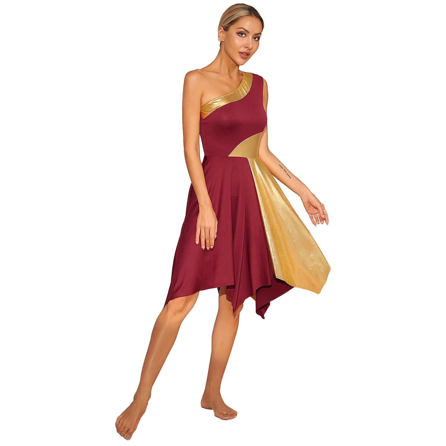 Women Church Choir Worship Praise Dress Modern Lyrical Dance Performance Costume One Shoulder Irregular Hem Dresses Dancewear