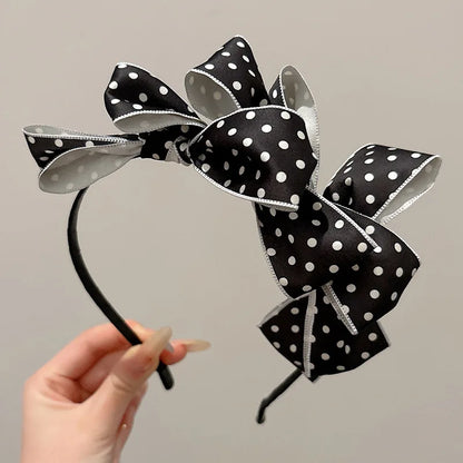 Korean Style Polka Dot Bow Headband – Double-Sided Hair Hoop, Elegant & Cute Hair Accessory for Women