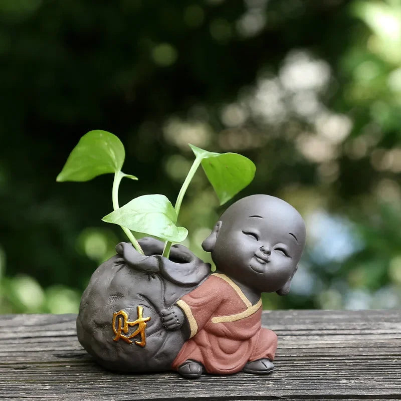 Fortune Lucky Cute The Little Monk Purple Clay Tea Pet Home Decor Mini Water Planting Flower Vase (Available)