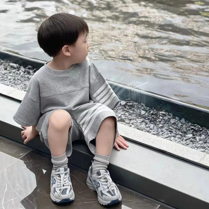 Kids Sportswear 2 Piece Set Korean Style Short Sleeve and Shorts Outfit for Boys and Girls