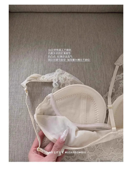 French Lace Lingerie Gathered No Steel Ring Bra Deep V Neck Sexy Wire Free Bras Underwear Tank Tops Padded Camisole Vest