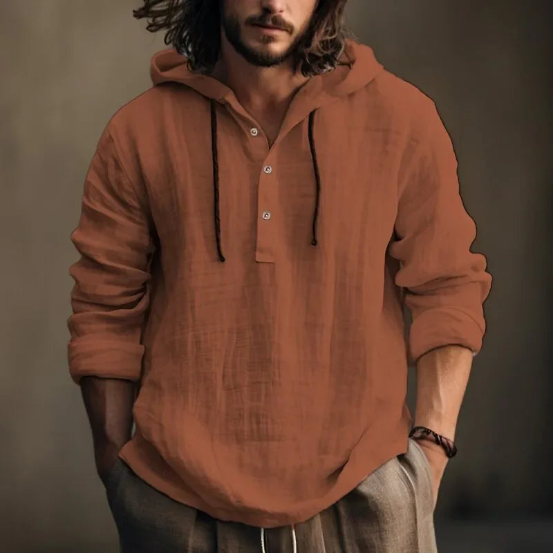 Spring Summer New Cotton Linen Shirt Hooded Sweatshirt Long Sleeve Hooded Casual Daily Male Clothing(Available)