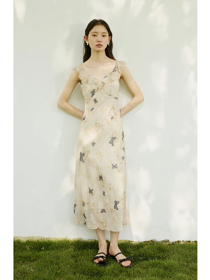 ZIQIAO Chiffon Summer Long Dress Sleeveless Bow Print Female A-LINE Dress Short Sleeve Polyester Dress24ZQ92353+24ZQ92319